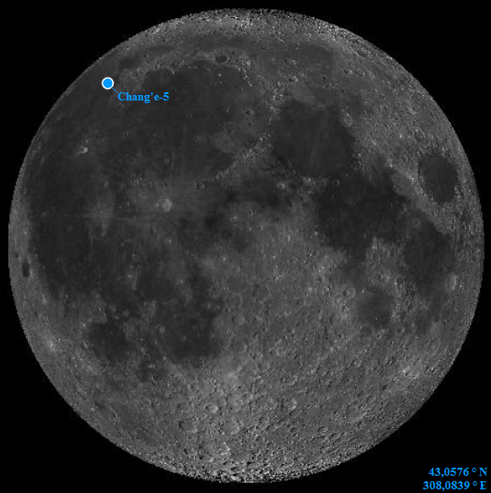 Точка прилунения «Чанъэ-5» на лунном диске